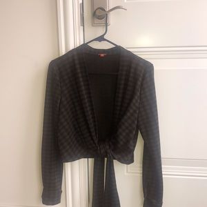 Guess olive green and black plaid cropped tie top